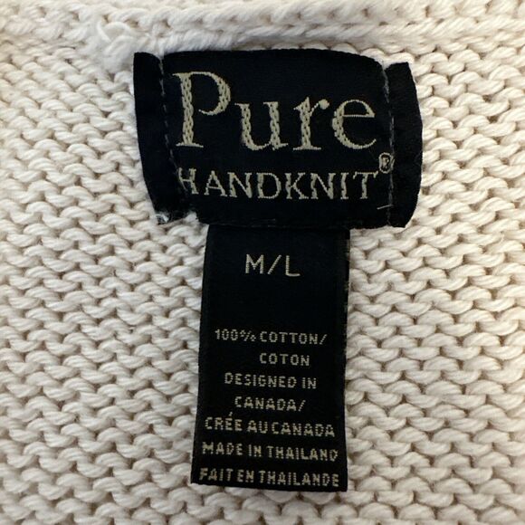 Pure Handknit Shawl Collar Button Cardigan Sweater Size M Medium Ivory Layered - Picture 9 of 9